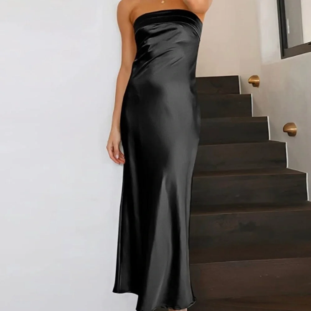 New Satin Tube Sexy Backless Cut Out Formal black dress - Picture 1 of 5